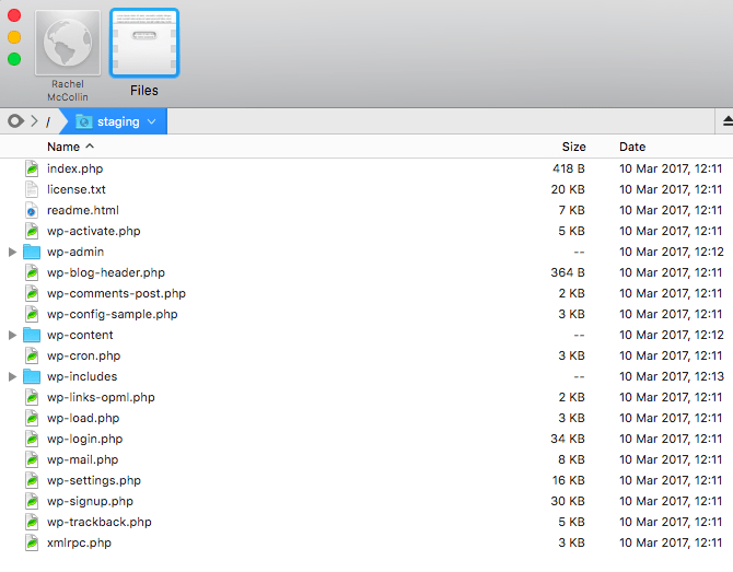 the files and folders of a WordPress installation