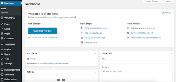A look at the wordpress dashboard