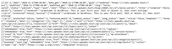 Screenshot of WP REST API JSON data