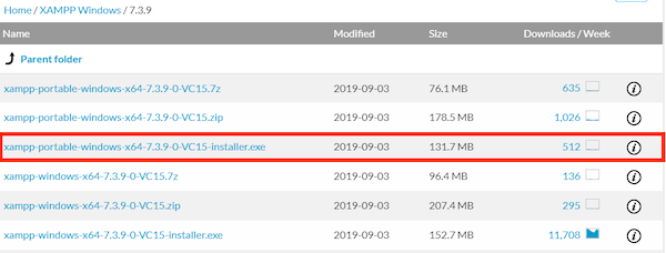 Choose the xampp portable download